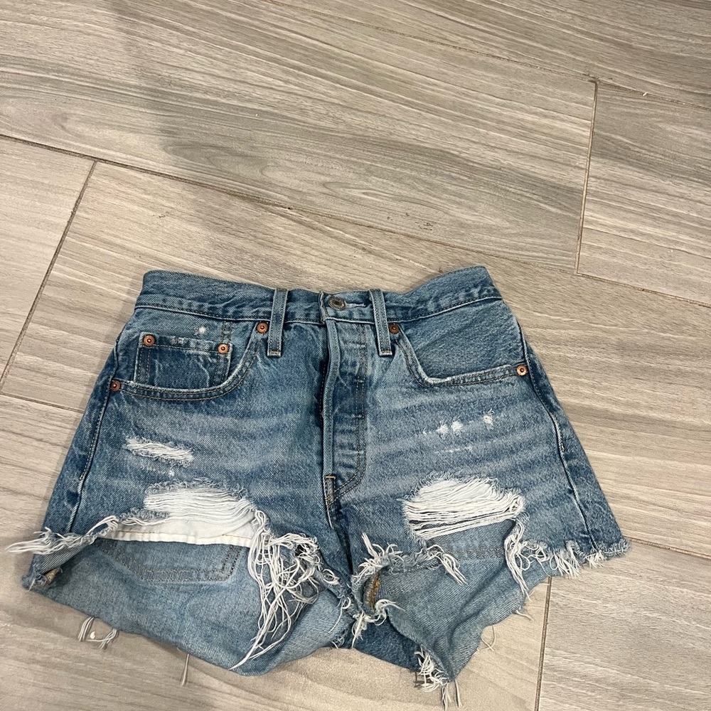 Levi's Blue Distressed Jean Shorts